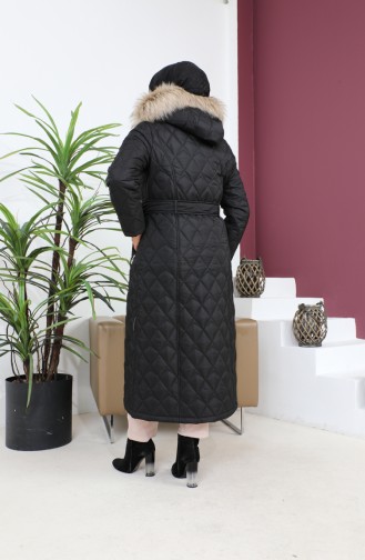 Furry Belted Quilted Coat 504223A-04 Black 504223A-04