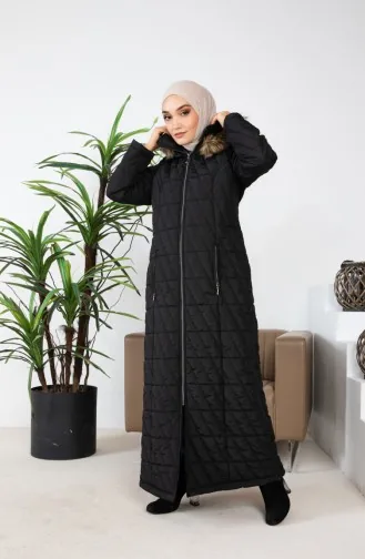 Furry Long Quilted Coat 505324-01 Black 505324-01