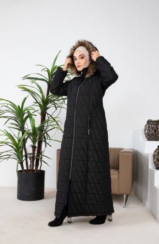Furry Long Quilted Coat 505324-01 Black 505324-01