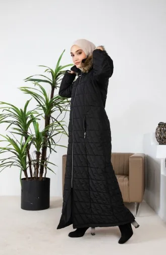 Furry Long Quilted Coat 505324-01 Black 505324-01