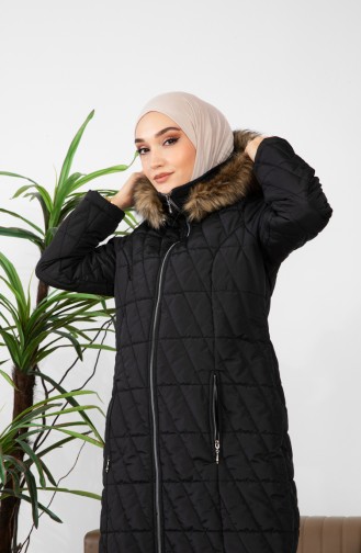 Furry Long Quilted Coat 505324-01 Black 505324-01
