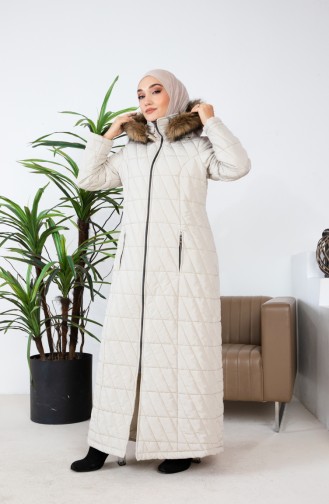 Furry Long Quilted Coat 505324-02 Beige 505324-02