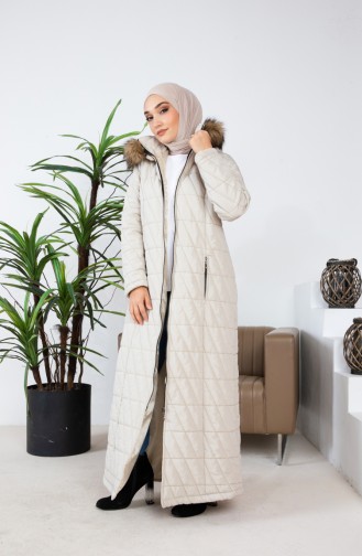 Furry Long Quilted Coat 505324-02 Beige 505324-02