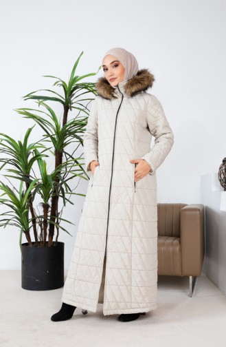 Furry Long Quilted Coat 505324-02 Beige 505324-02