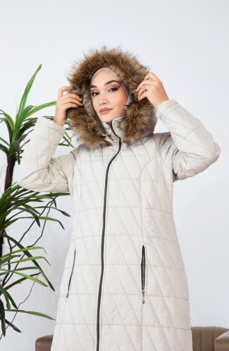 Manteau Matelassé Long Fourré 505324-02 Beige 505324-02