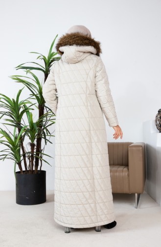 Furry Long Quilted Coat 505324-02 Beige 505324-02