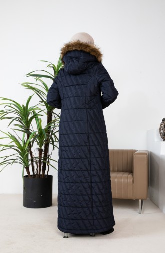 Furry Long Quilted Coat 505324-03 Navy Blue 505324-03