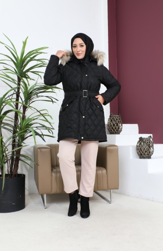 Manteau Matelassé Fourrure Grande Taille 5062-01 Noir 5062-01