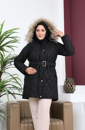 Large Size Fur Quilted Coat 5062-01 Black 5062-01