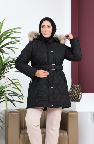 Large Size Fur Quilted Coat 5062-01 Black 5062-01