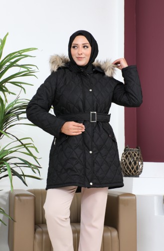 Manteau Matelassé Fourrure Grande Taille 5062-01 Noir 5062-01