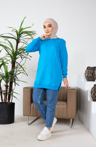 Two Thread Slit Detailed Sweatshirt 9103-01 Blue 9103-01