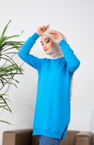 Two Thread Slit Detailed Sweatshirt 9103-01 Blue 9103-01