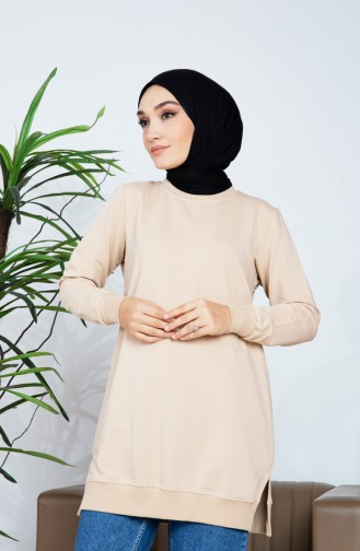 Two Thread Slit Detailed Sweatshirt 9103-03 Beige 9103-03