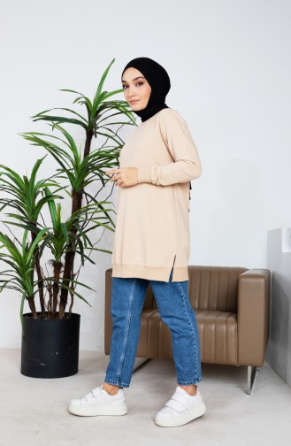 Two Thread Slit Detailed Sweatshirt 9103-03 Beige 9103-03