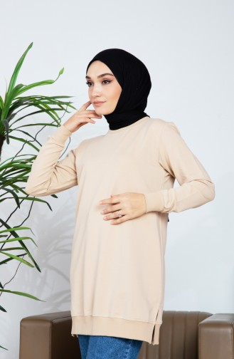 Two Thread Slit Detailed Sweatshirt 9103-03 Beige 9103-03