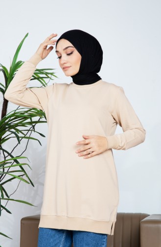 Two Thread Slit Detailed Sweatshirt 9103-03 Beige 9103-03