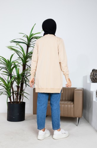 Zweifädiges Detailliertes Sweatshirt Mit Schlitz 9103-03 Beige 9103-03