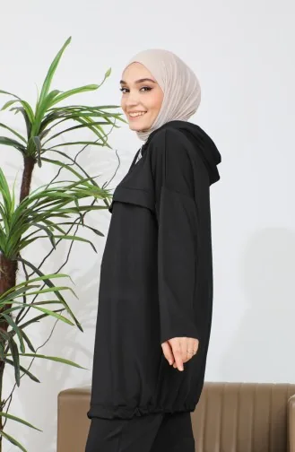 طقم ثنائي بقبعة تونيك بنطلون 4437-01 أسود 4437-01