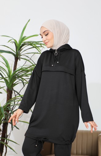 Kapüşonlu Tunik Pantolon İkili Takım 4437-01 Siyah