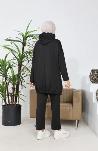 طقم ثنائي بقبعة تونيك بنطلون 4437-01 أسود 4437-01
