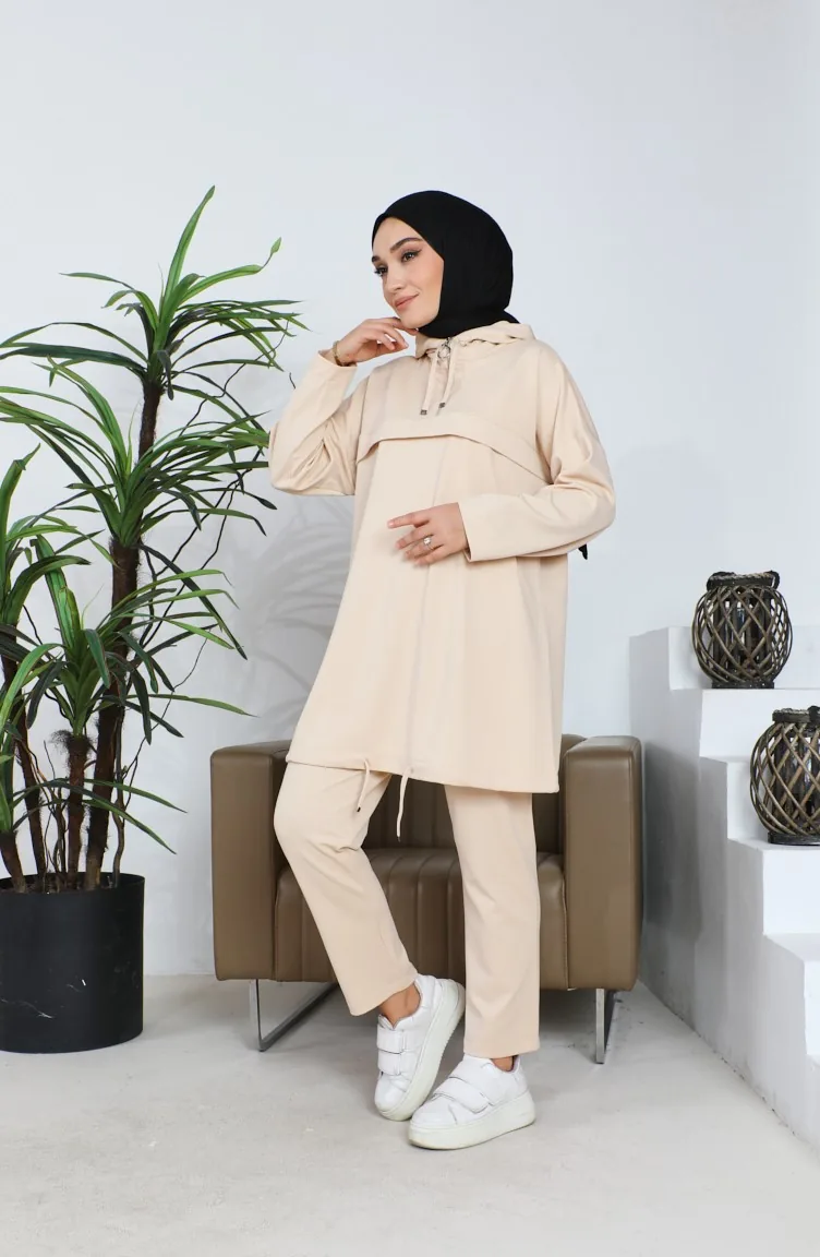Ensemble Deux Pièces Tunique Pantalon à Capuche 4437-02 Pierre 4437-02