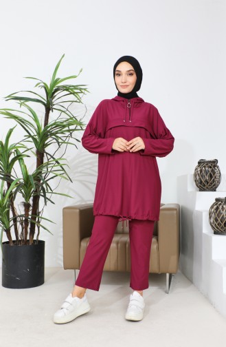 Kapüşonlu Tunik Pantolon İkili Takım 4437-03 Mürdüm