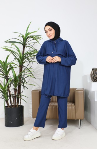 Kapüşonlu Tunik Pantolon İkili Takım 4437-04 İndigo