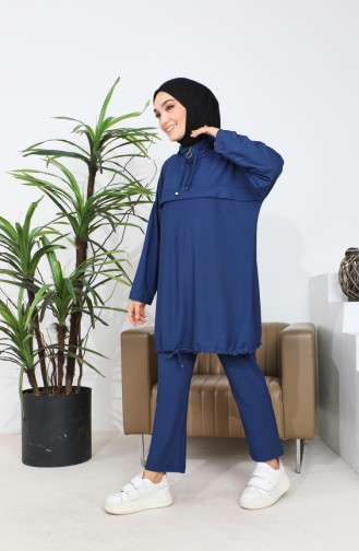 Ensemble Deux Pièces Tunique Pantalon à Capuche 4437-04 Indigo 4437-04