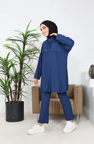 Ensemble Deux Pièces Tunique Pantalon à Capuche 4437-04 Indigo 4437-04