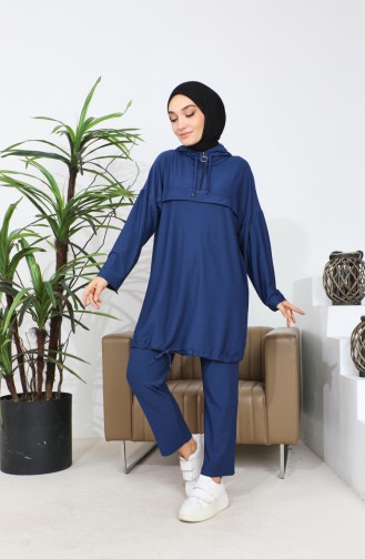 Kapüşonlu Tunik Pantolon İkili Takım 4437-04 İndigo