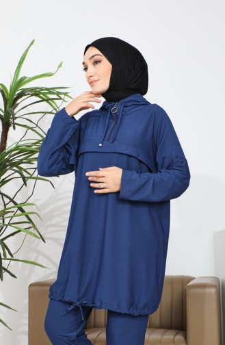 Kapüşonlu Tunik Pantolon İkili Takım 4437-04 İndigo