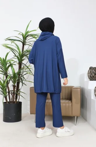 Ensemble Deux Pièces Tunique Pantalon à Capuche 4437-04 Indigo 4437-04
