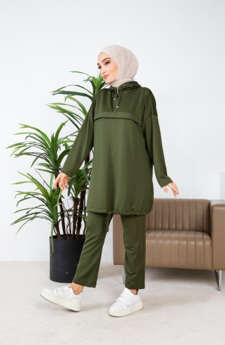 Ensemble Deux Pièces Tunique Pantalon à Capuche 4437-05 Vert Khaki 4437-05