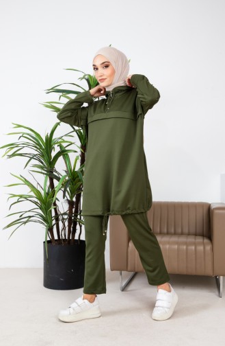 Ensemble Deux Pièces Tunique Pantalon à Capuche 4437-05 Vert Khaki 4437-05