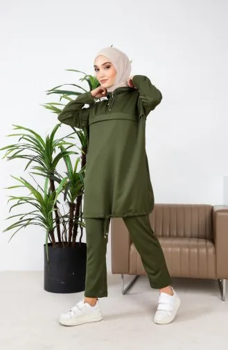 Ensemble Deux Pièces Tunique Pantalon à Capuche 4437-05 Vert Khaki 4437-05