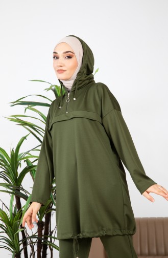 Kapüşonlu Tunik Pantolon İkili Takım 4437-05 Haki Yeşil