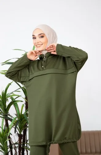 Ensemble Deux Pièces Tunique Pantalon à Capuche 4437-05 Vert Khaki 4437-05