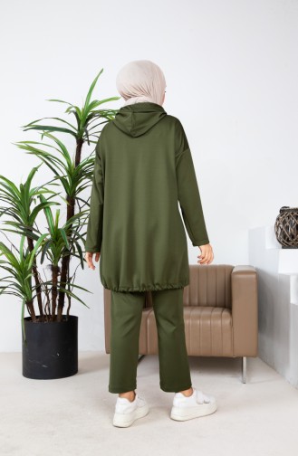 Kapüşonlu Tunik Pantolon İkili Takım 4437-05 Haki Yeşil