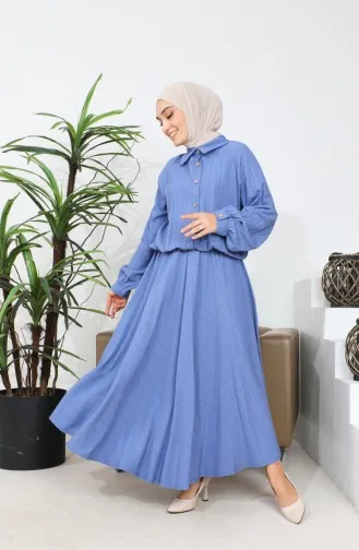 طقم تنورة وبلوزة وأزرار 0196-02 لون نيلي 0196-02