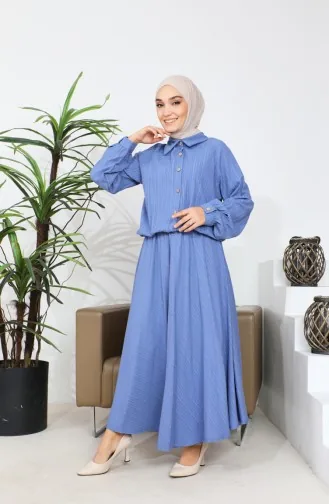 طقم تنورة وبلوزة وأزرار 0196-02 لون نيلي 0196-02