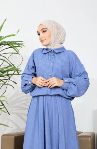 طقم تنورة وبلوزة وأزرار 0196-02 لون نيلي 0196-02
