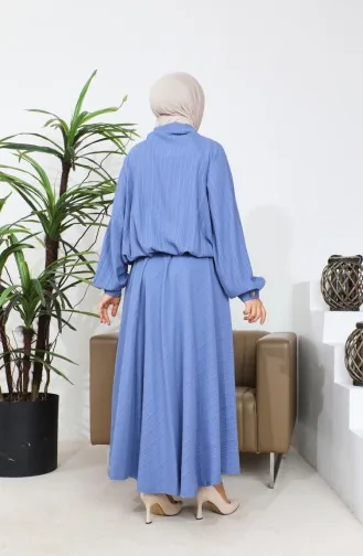 طقم تنورة وبلوزة وأزرار 0196-02 لون نيلي 0196-02