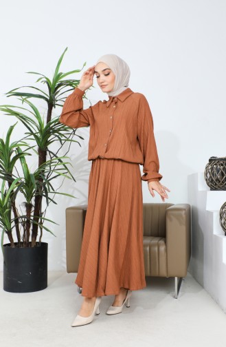 Buttoned Two Piece Suit 0196-04 Brown 0196-04