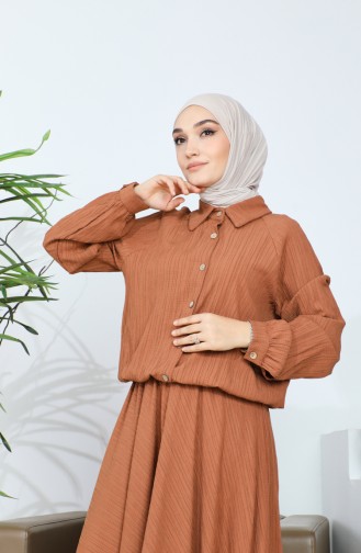 Ensemble Double Blouse Jupe Boutonnée 0196-04 Marron 0196-04