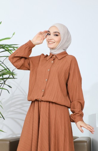 Ensemble Double Blouse Jupe Boutonnée 0196-04 Marron 0196-04