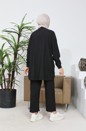 Bürümcük Kumaş Tunik Pantolon İkili Takım 20036-03 Siyah