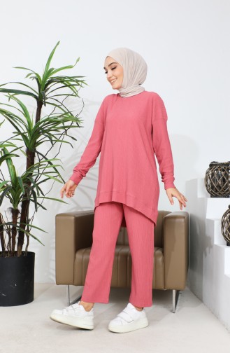 Bürümcük Ensemble Deux Pièces Tunique Pantalon En Tissu 20036-04 Rose Poudré 20036-04