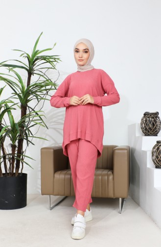 Bürümcük Ensemble Deux Pièces Tunique Pantalon En Tissu 20036-04 Rose Poudré 20036-04