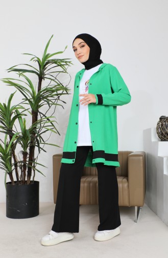 Ensemble Deux Pièces Blouse Tunique à Capuche En Tissu 9115-02 Vert 9115-02